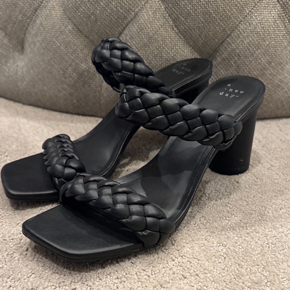a new day Black Braided Double-Strap Block Heel Sandals